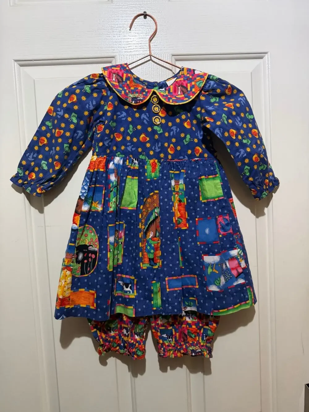 Vintage girls toddler Chicken Noodle Set Size 4T colorful farm 80s 90s
